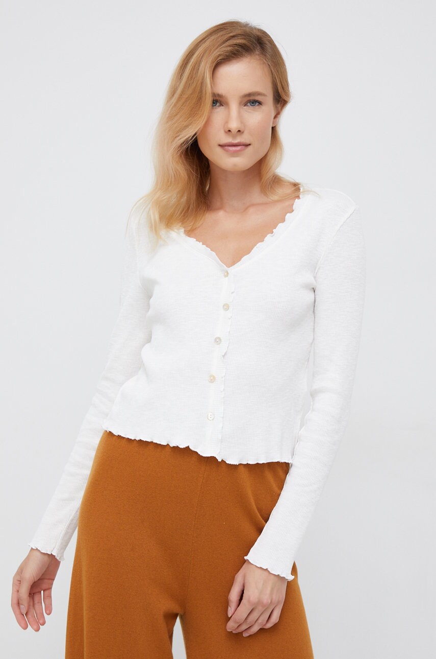 Vero moda longsleeve din bumbac femei, culoarea alb