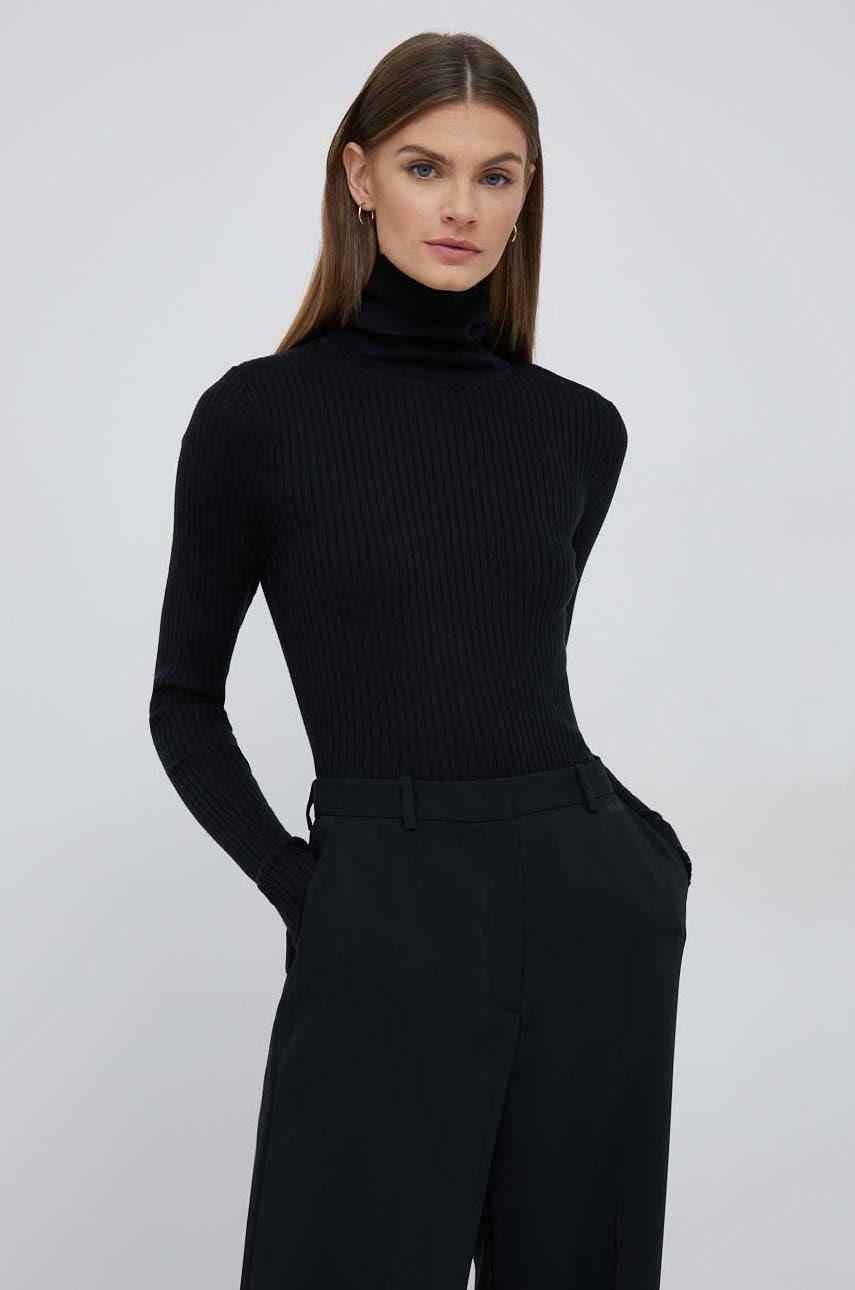 Selected femme pulover femei, culoarea negru, light, cu guler