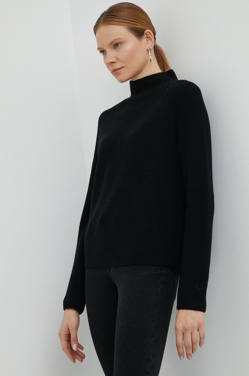 Marc o'polo pulover de bumbac femei, culoarea negru, cu turtleneck