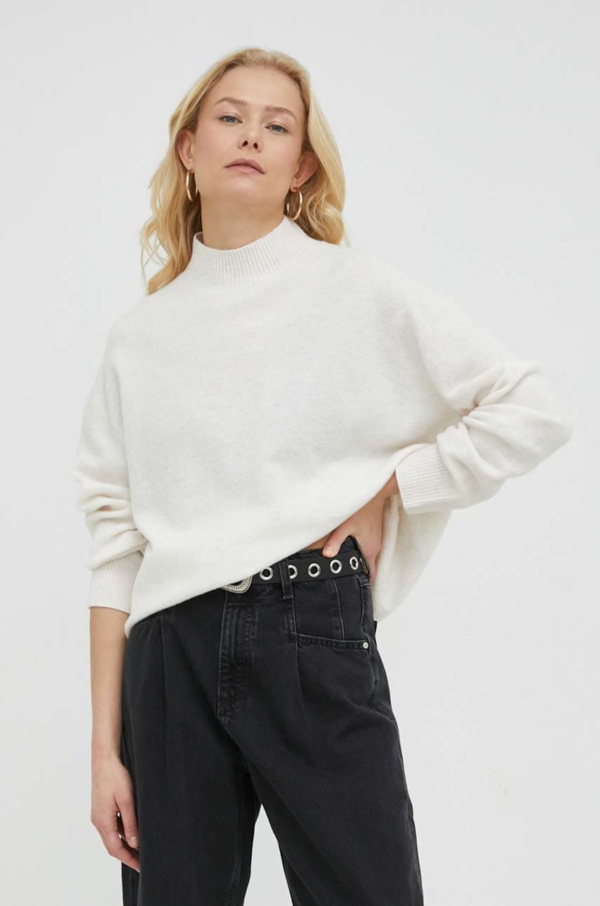 Marc o'polo pulover de lana denim femei, culoarea bej, cu turtleneck