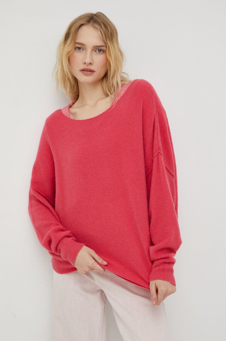 American Vintage pulover din amestec de lana femei, culoarea roz, American Vintage imagine noua