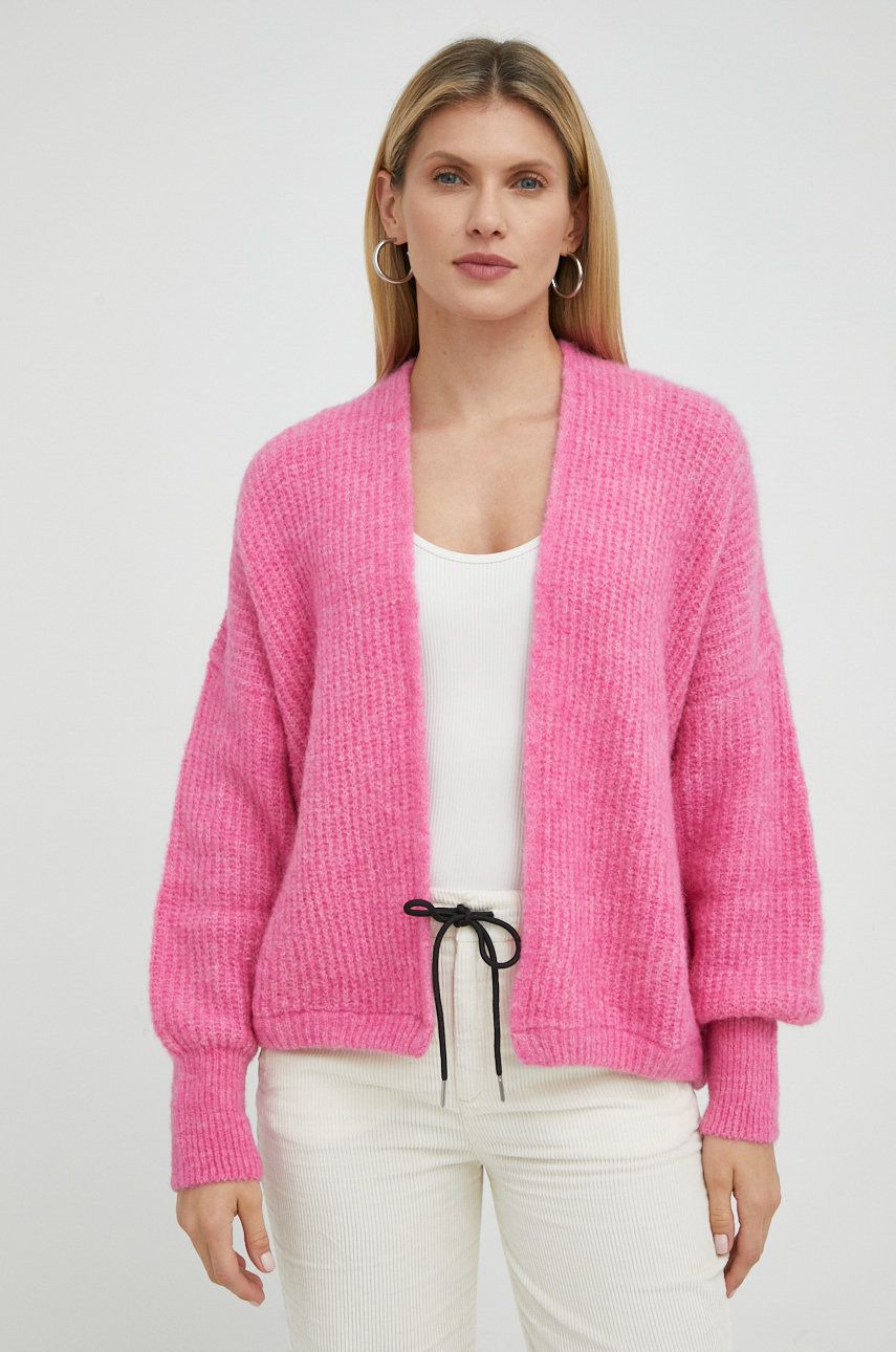 American Vintage cardigan din amestec de lana Gilet femei, culoarea roz