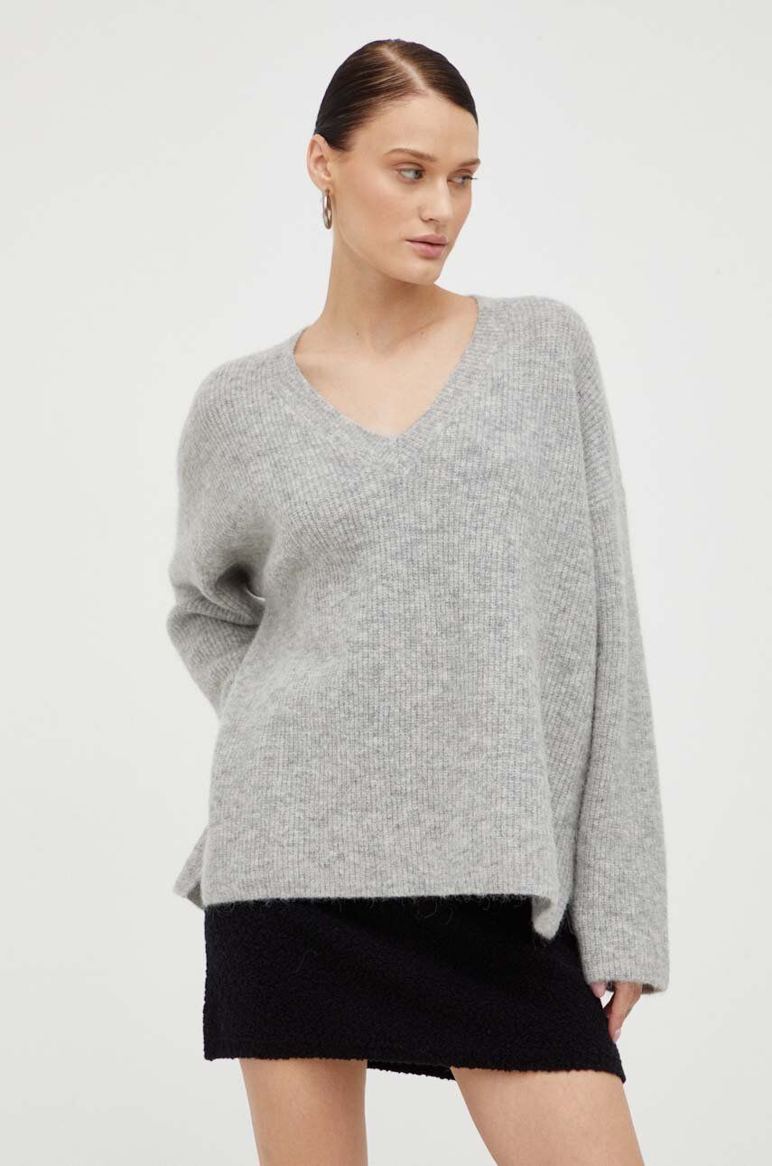 Gestuz pulover de lana femei, culoarea gri