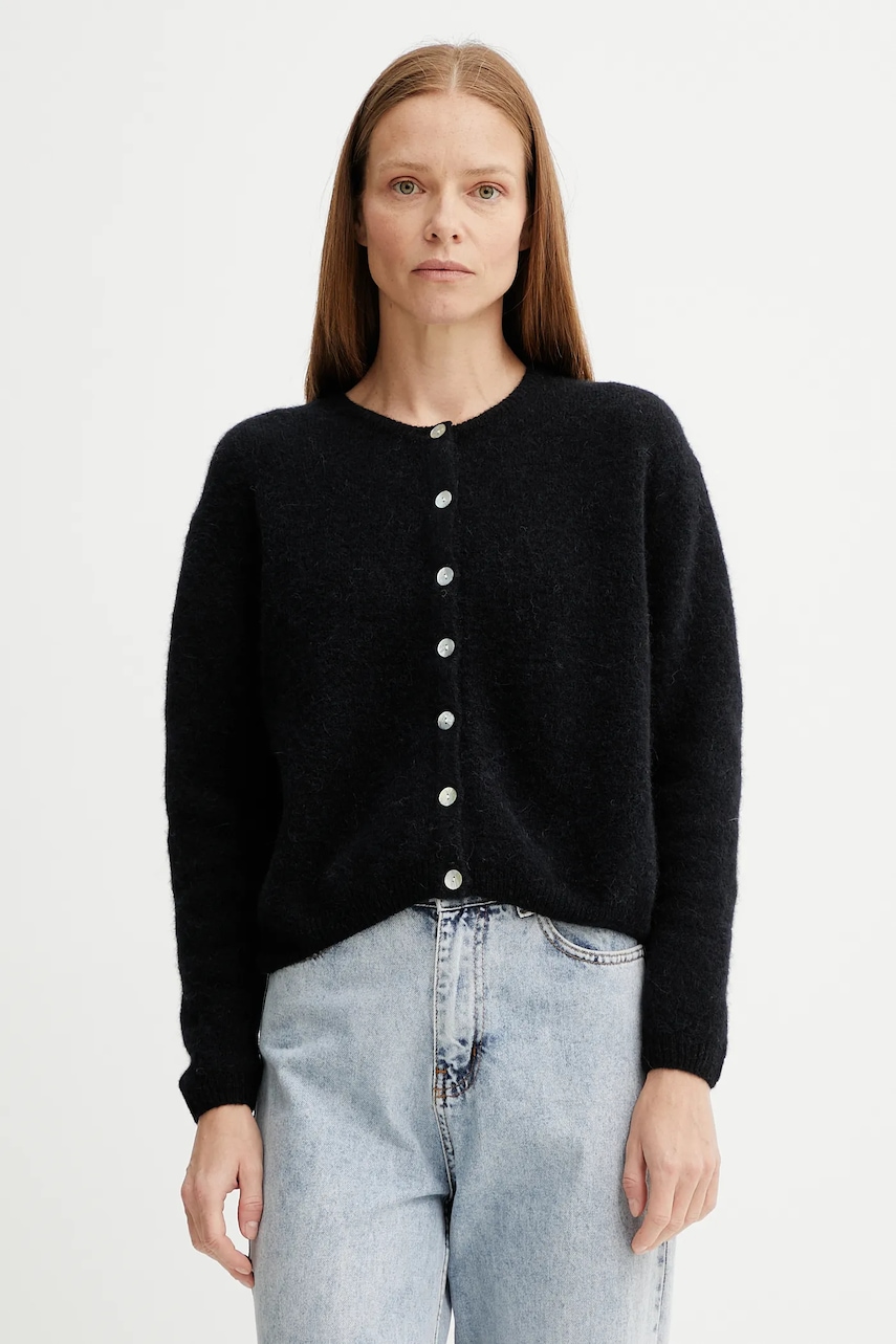 American Vintage cardigan din lână GILET ML COL ROND culoarea gri, VITO19E