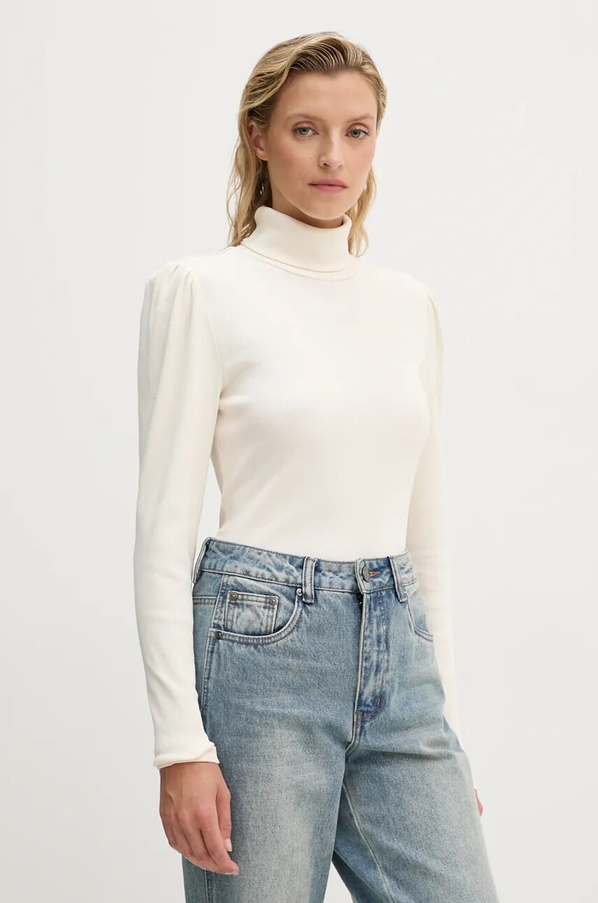 Gestuz longsleeve femei, culoarea bej, cu guler, 10909317
