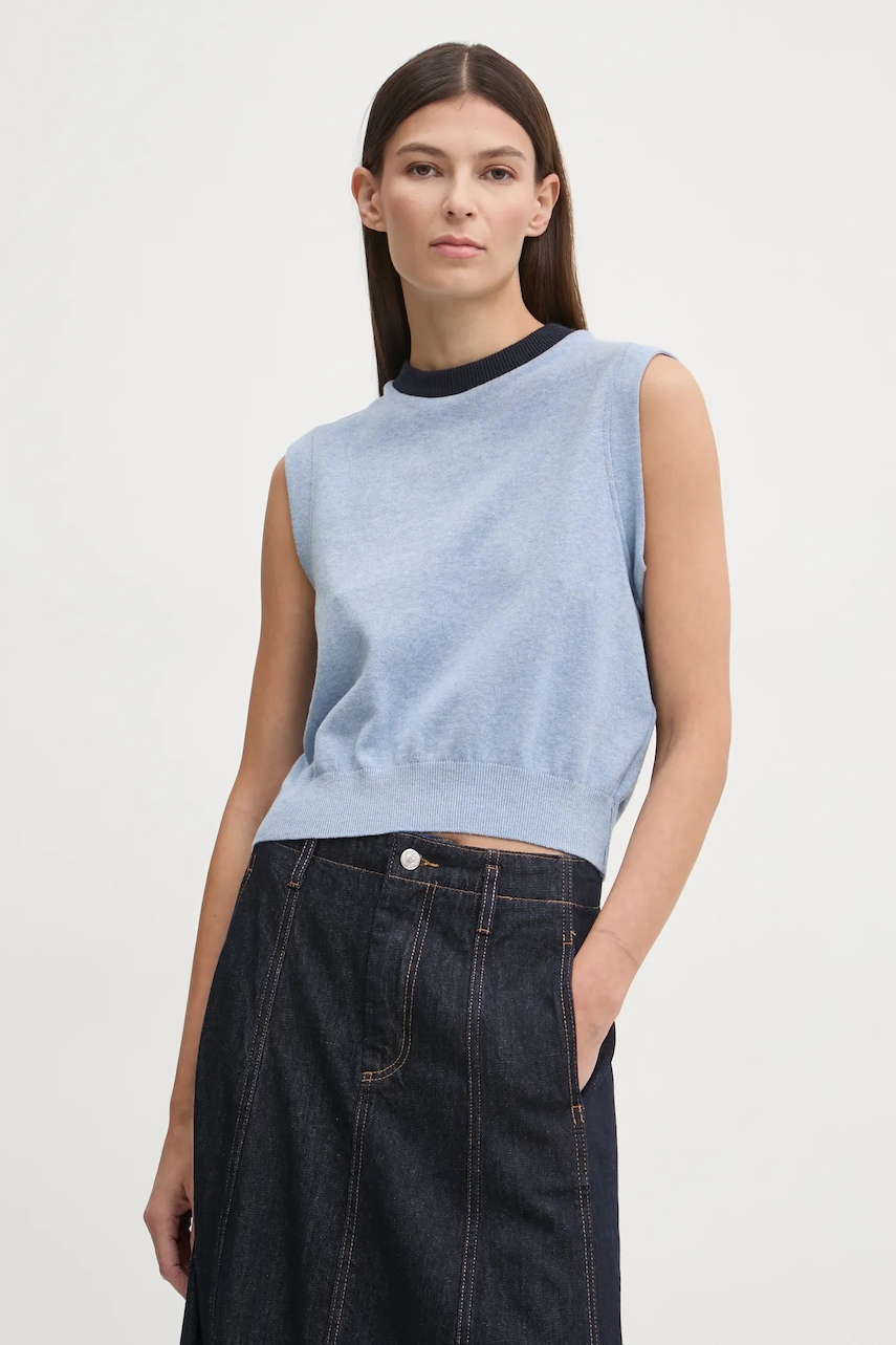 Renewed vestă de bumbac Creative Upcycling culoarea albastru deschis, Renewed INTU x Answear