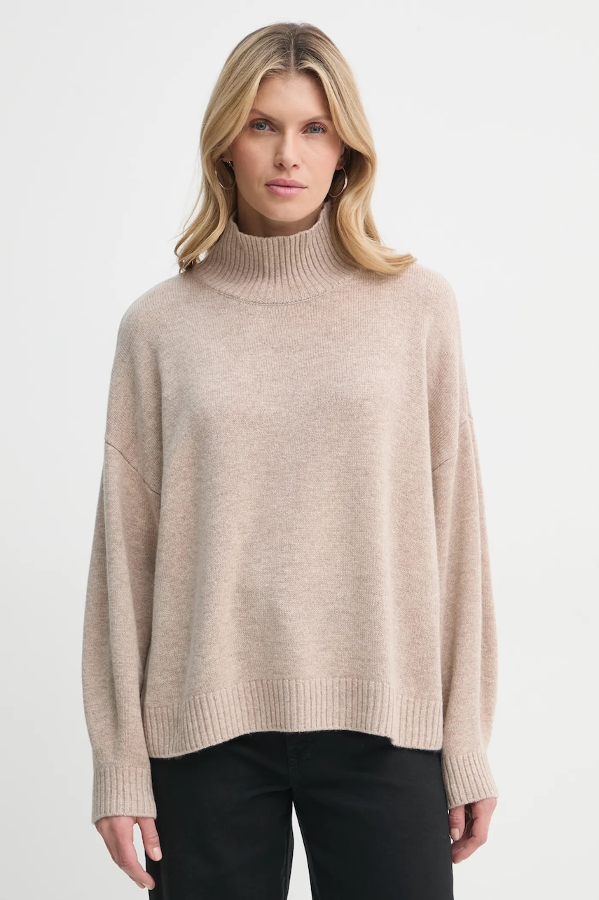 Gestuz pulover femei, culoarea bej, light, cu guler, 10909851