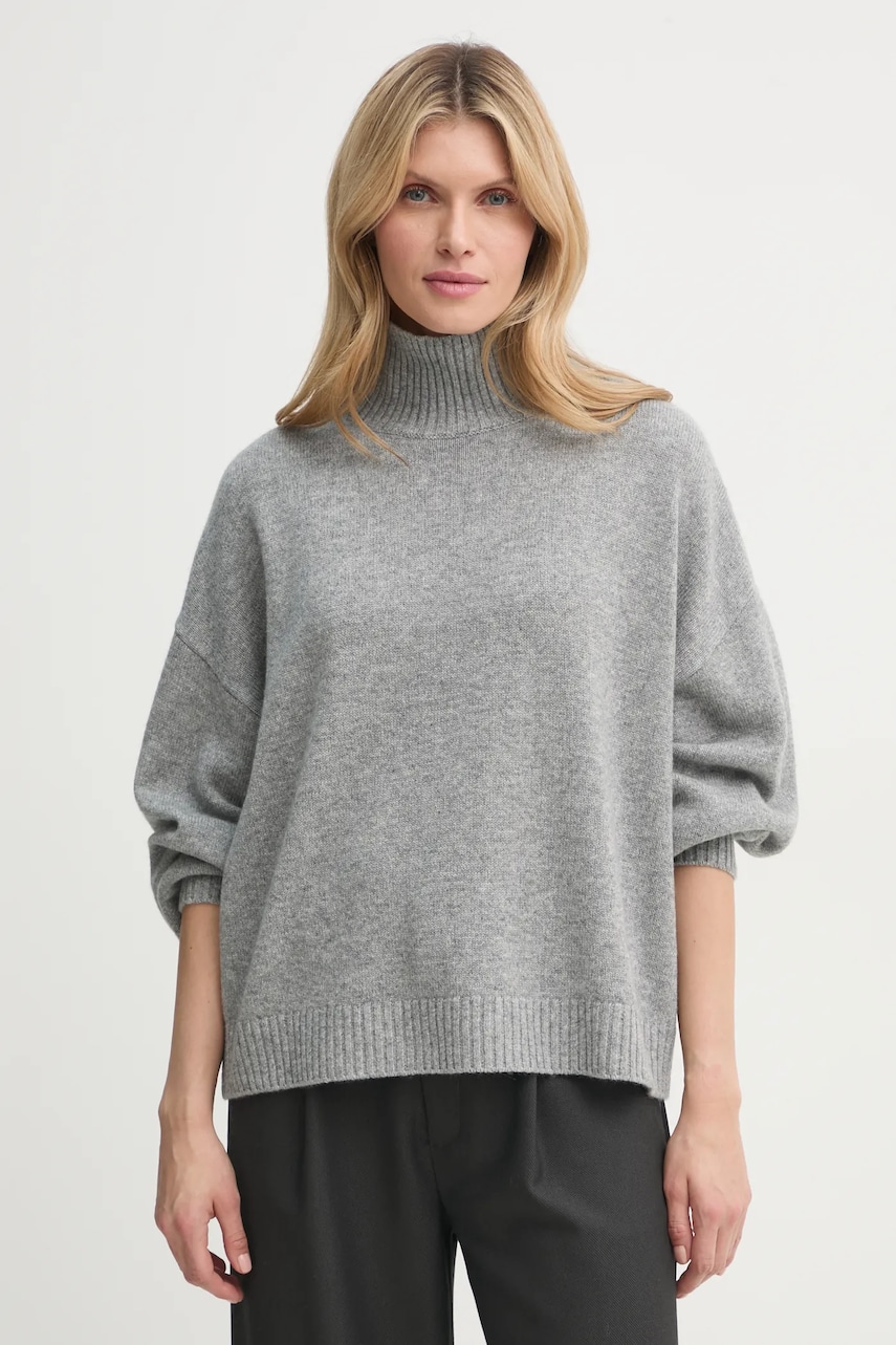 Gestuz pulover femei, culoarea gri, light, cu guler, 10909851 Gestuz pulover femei, culoarea gri, light, cu guler, 10909851