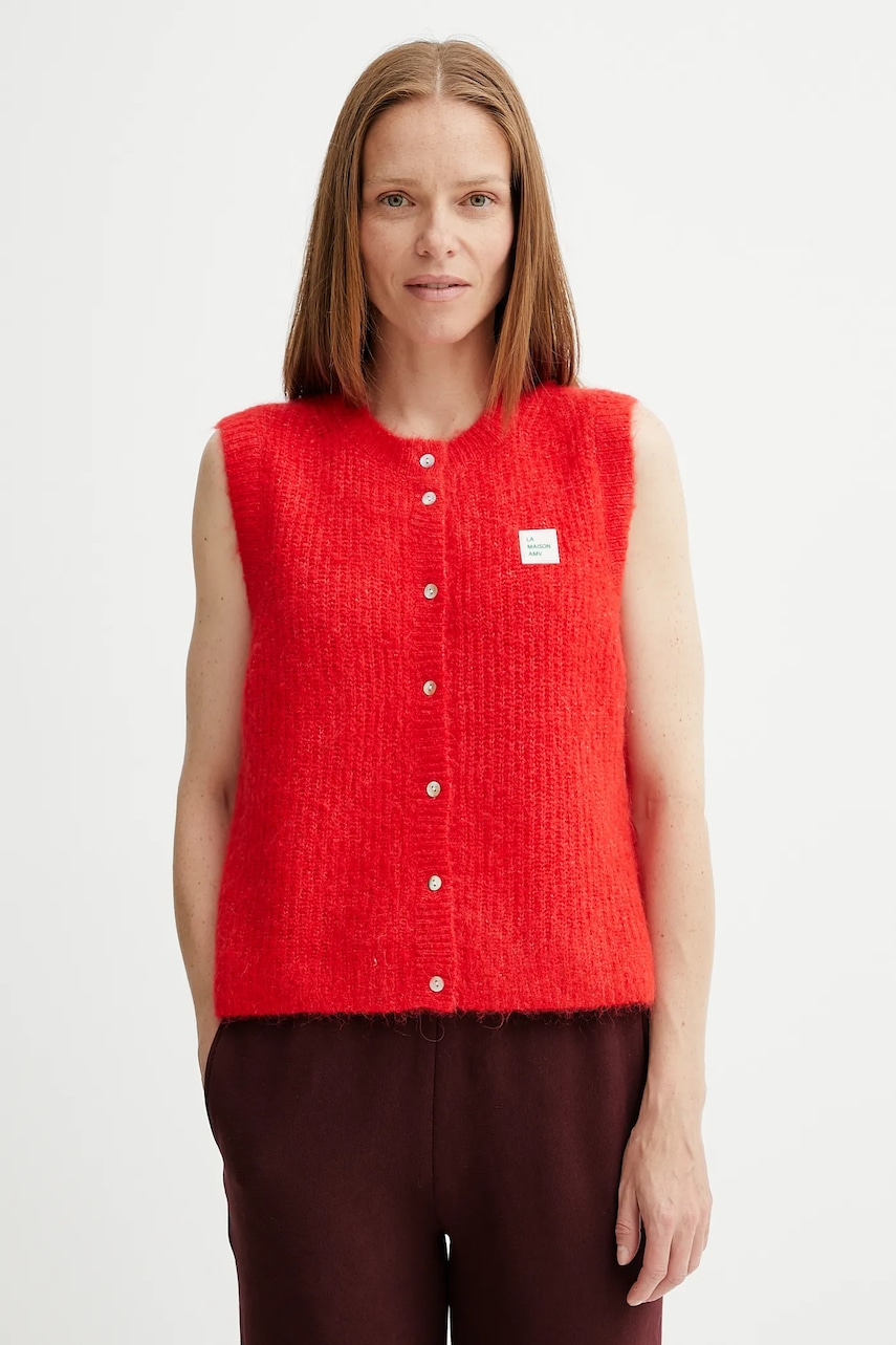 American Vintage vestă din amestec de lână culoarea roșu, light, EAST19MC