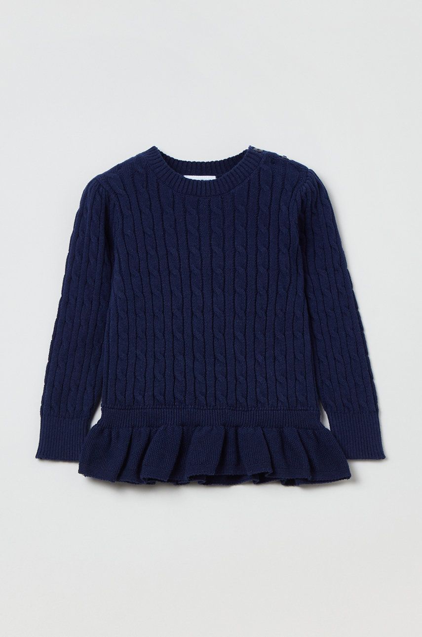 OVS pulover de bumbac pentru copii culoarea albastru marin