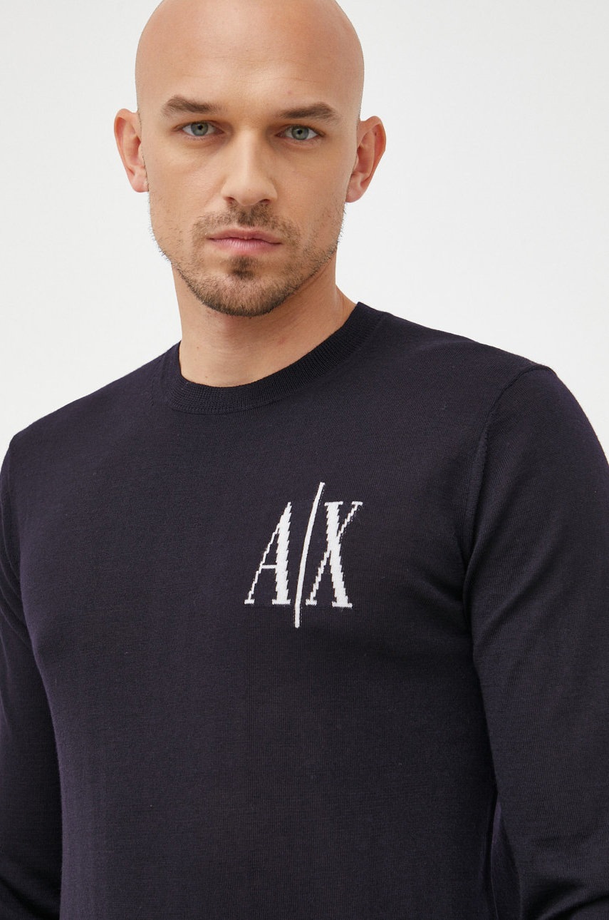 

Вълнен пуловер Armani Exchange мъжки в тъмносиньо от лека материя, Тъмносин