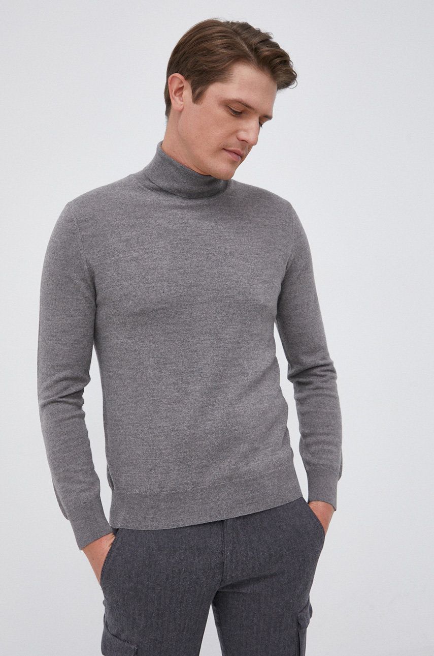 Marc O’Polo Pulover de lână bărbați, culoarea gri, light, cu guler answear.ro imagine 2022 reducere