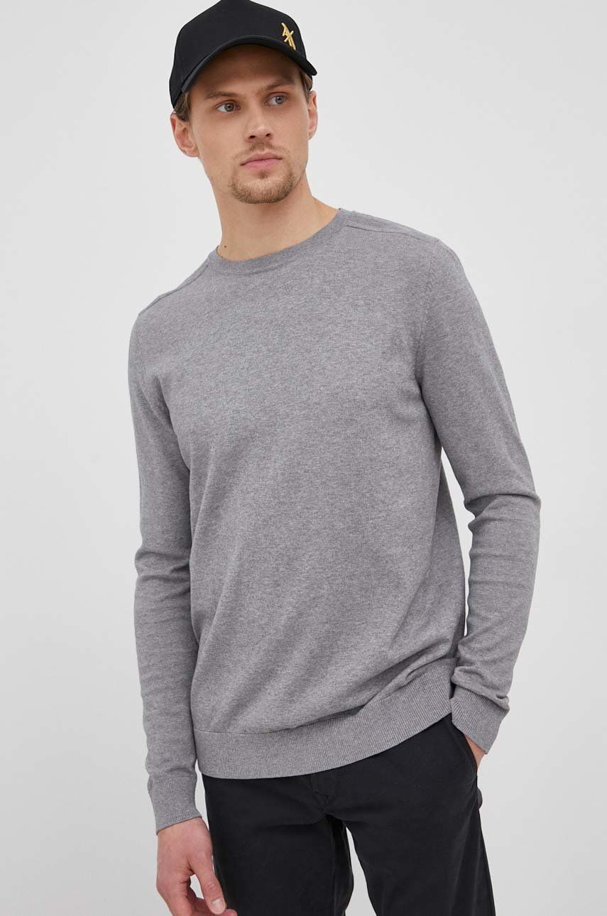 Selected pulover de bumbac barbati, culoarea gri, light