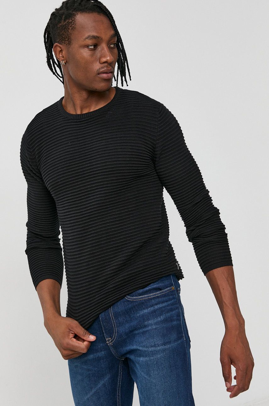 Solid Sweter męski kolor czarny ciepły