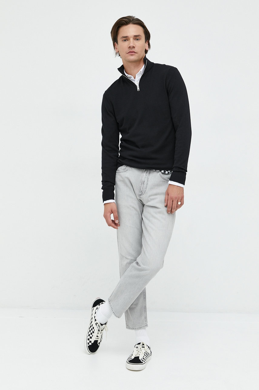 Jack & jones pulover barbati, culoarea negru, light, cu turtleneck