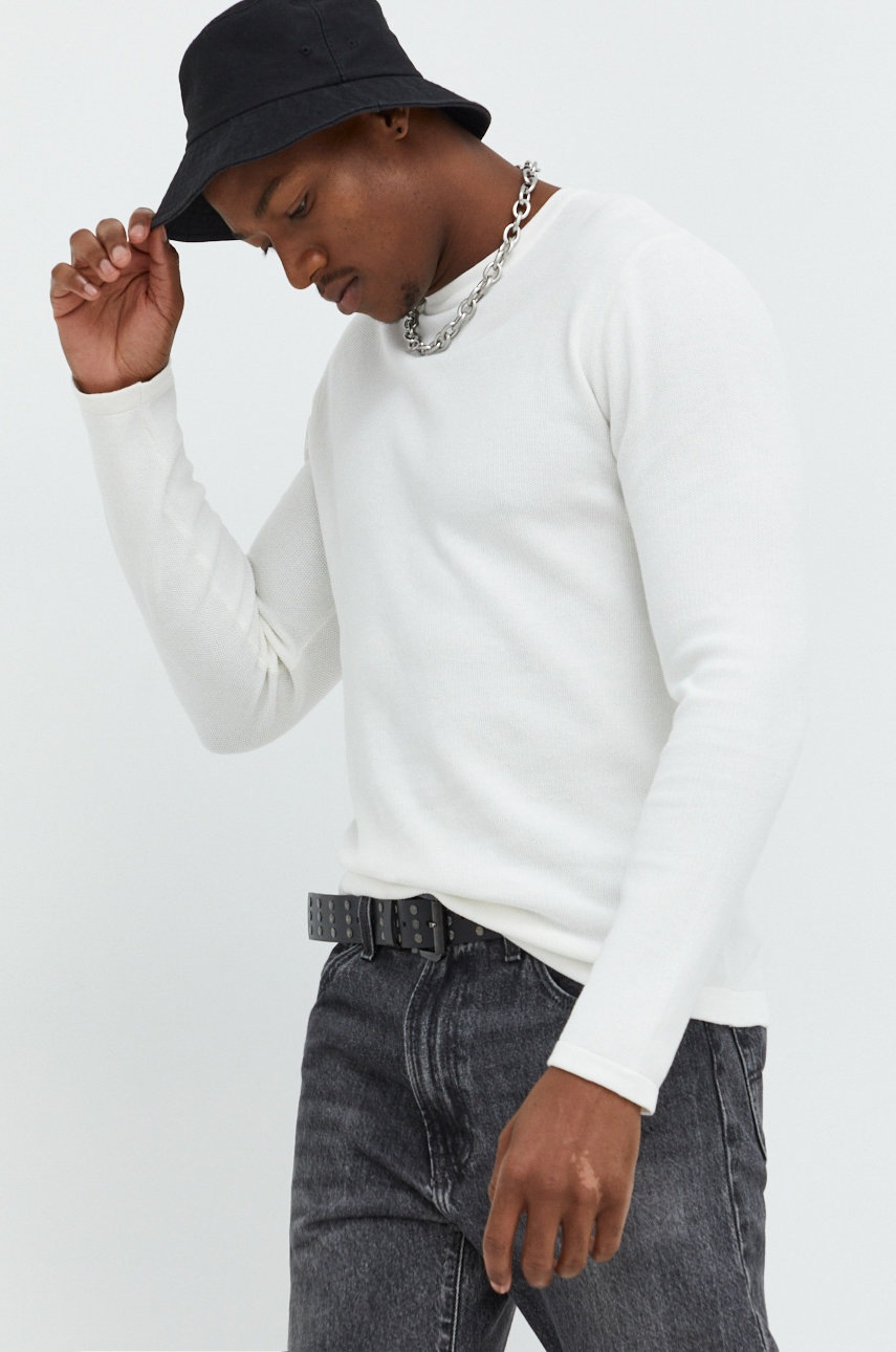 

Памучен пуловер Jack & Jones мъжки в бяло от лека материя, Бял