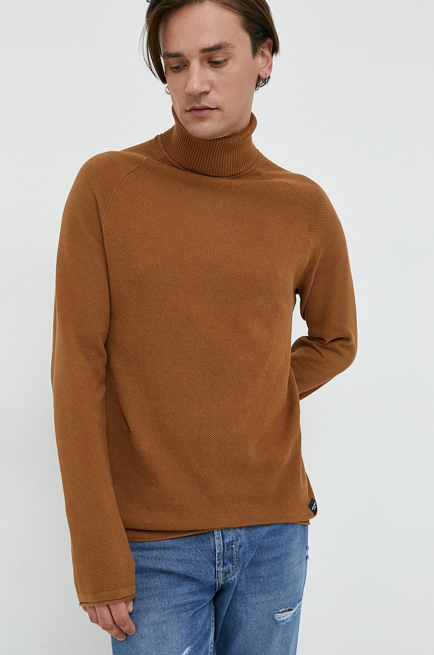 Jack & jones pulover de bumbac barbati, culoarea maro, light, cu guler