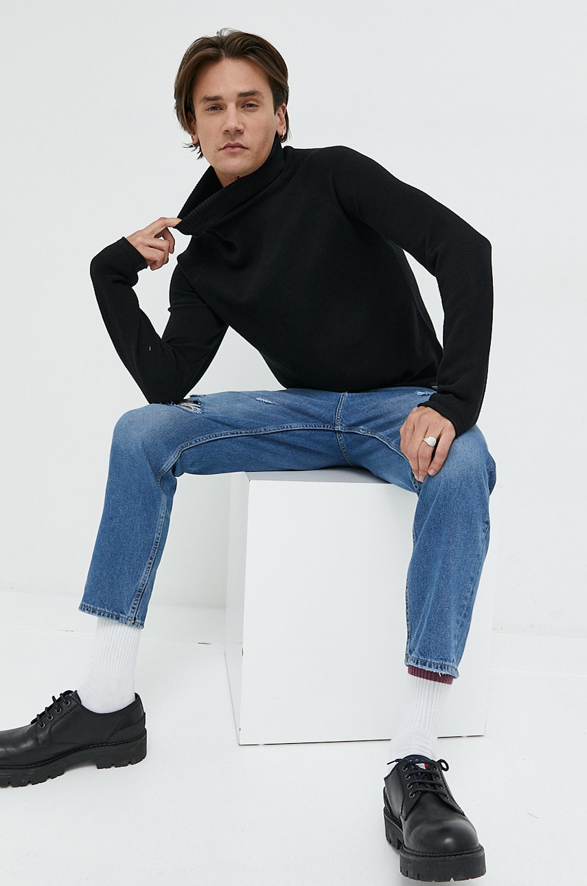 Jack & jones pulover de bumbac barbati, culoarea negru, light, cu guler