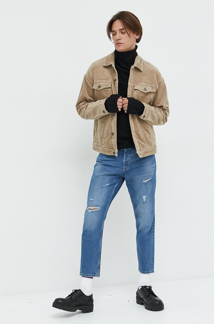 

Хлопковый свитер Jack & Jones мужской цвет чёрный лёгкий с гольфом