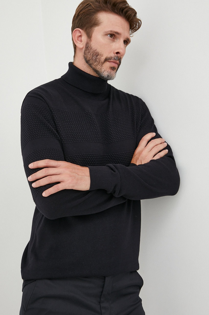 Selected homme pulover de bumbac barbati, culoarea negru, light, cu guler