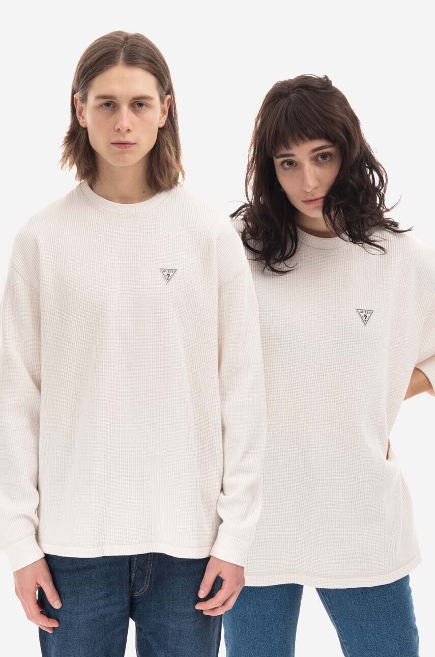 Levně Bavlněný svetr Guess Longsleeve Thermal Crewneck béžová barva, lehký, M2BP01KBB20 G046