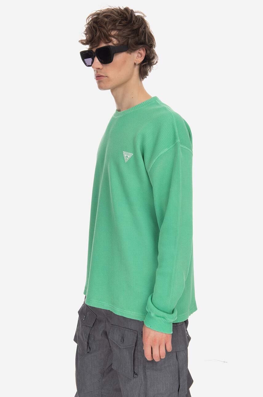Levně Bavlněný svetr Guess Washed Waffle Ls M3GP00KBB20 F8DT zelená barva, lehký
