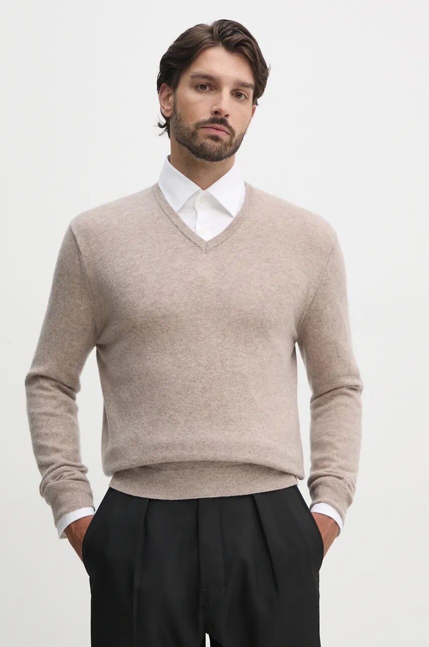 United Colors of Benetton pulover de lana barbati, culoarea bej, light