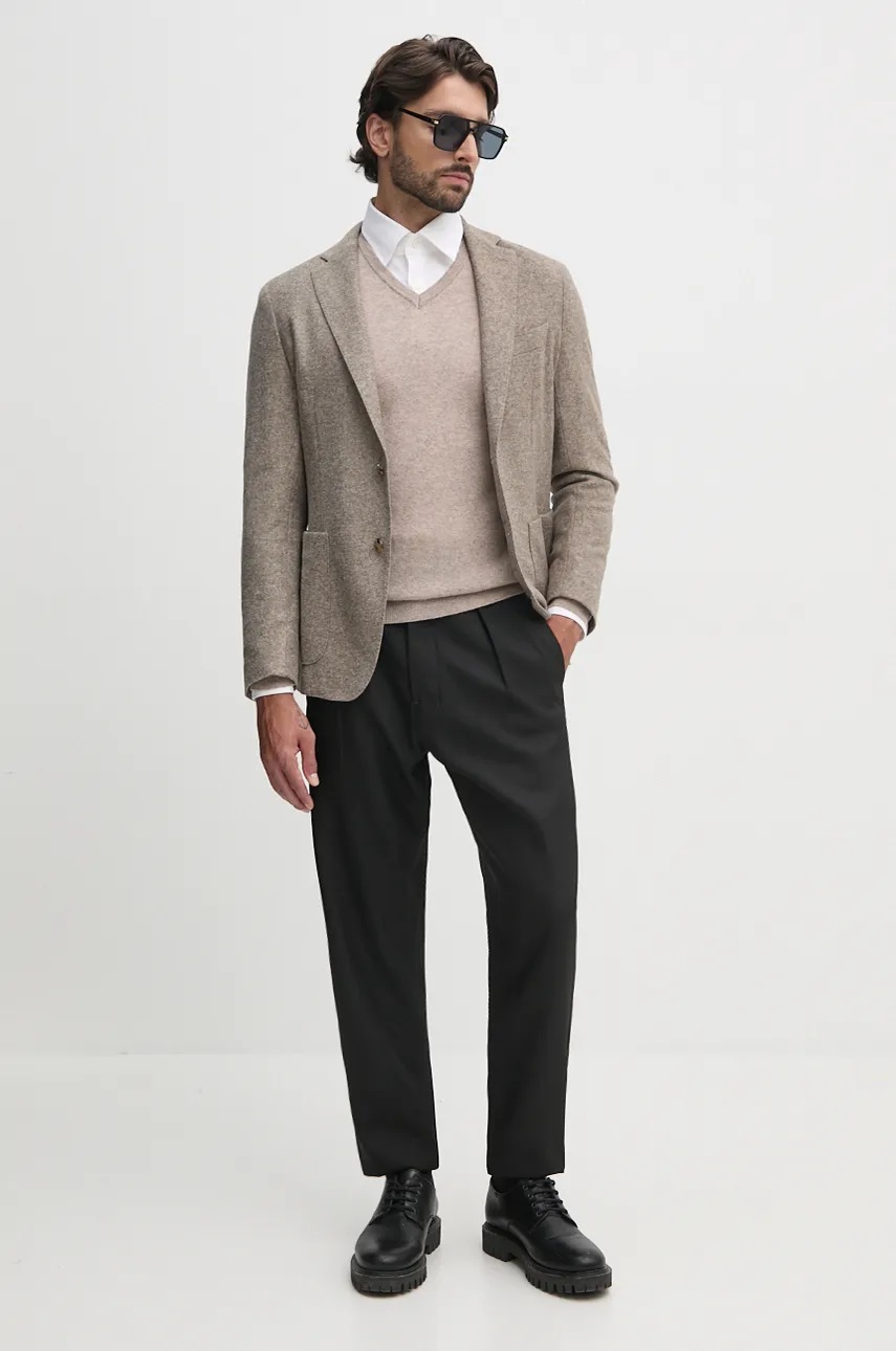 Шерстяной свитер United Colors of Benetton мужской цвет бежевый лёгкий