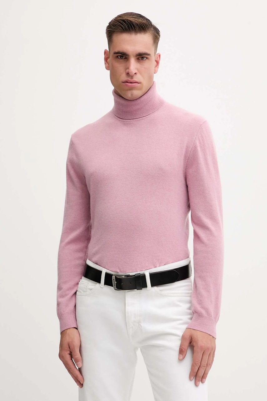 United Colors of Benetton pulover de lână culoarea maro, light, cu guler, 1002U2180