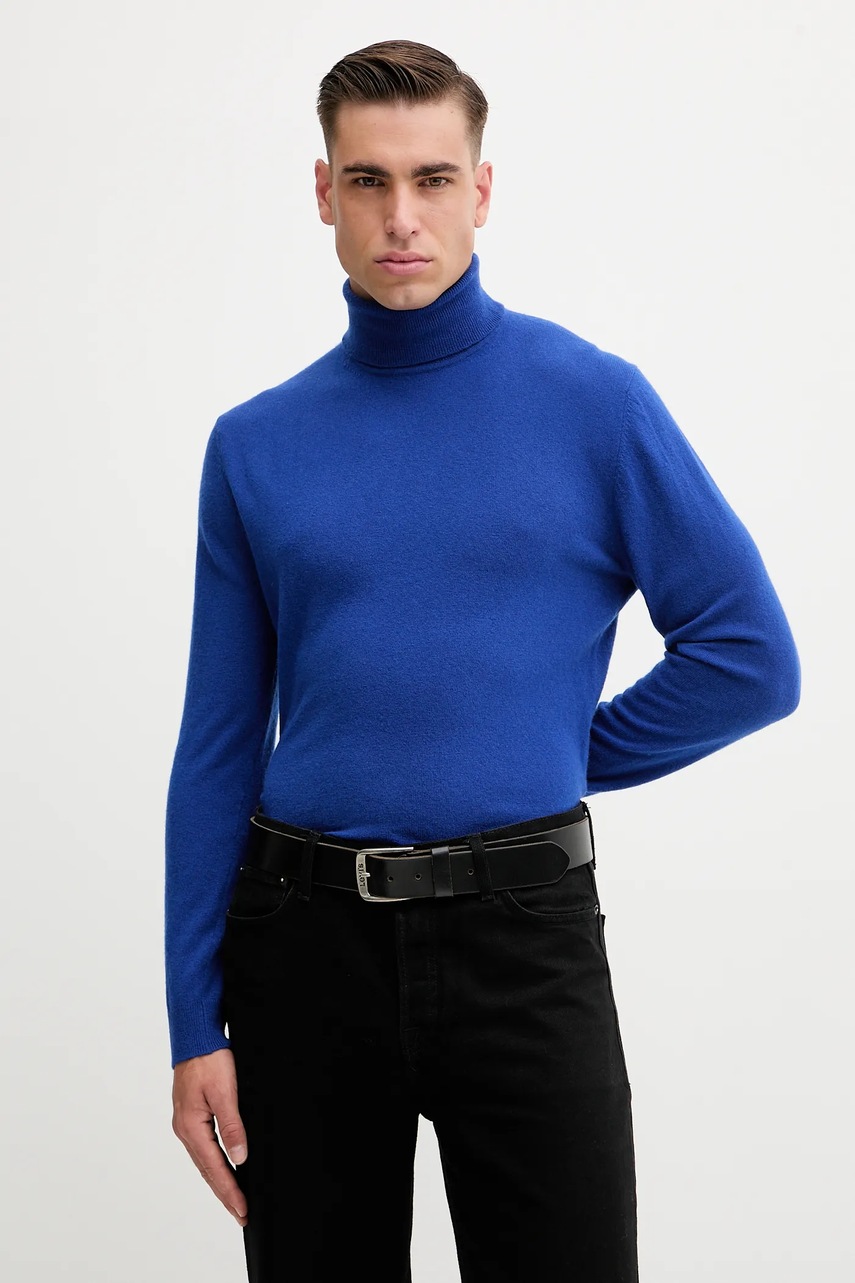 Levně Vlněný svetr United Colors of Benetton pánský, hnědá barva, s golfem, 1002U2180