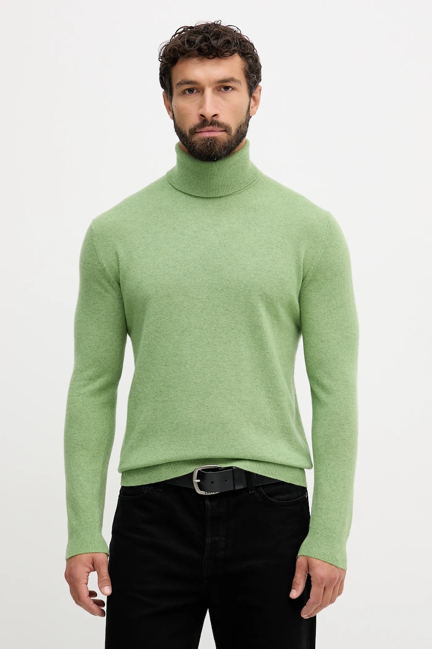 United Colors of Benetton pulover de lână culoarea maro, light, cu guler, 1002U2180
