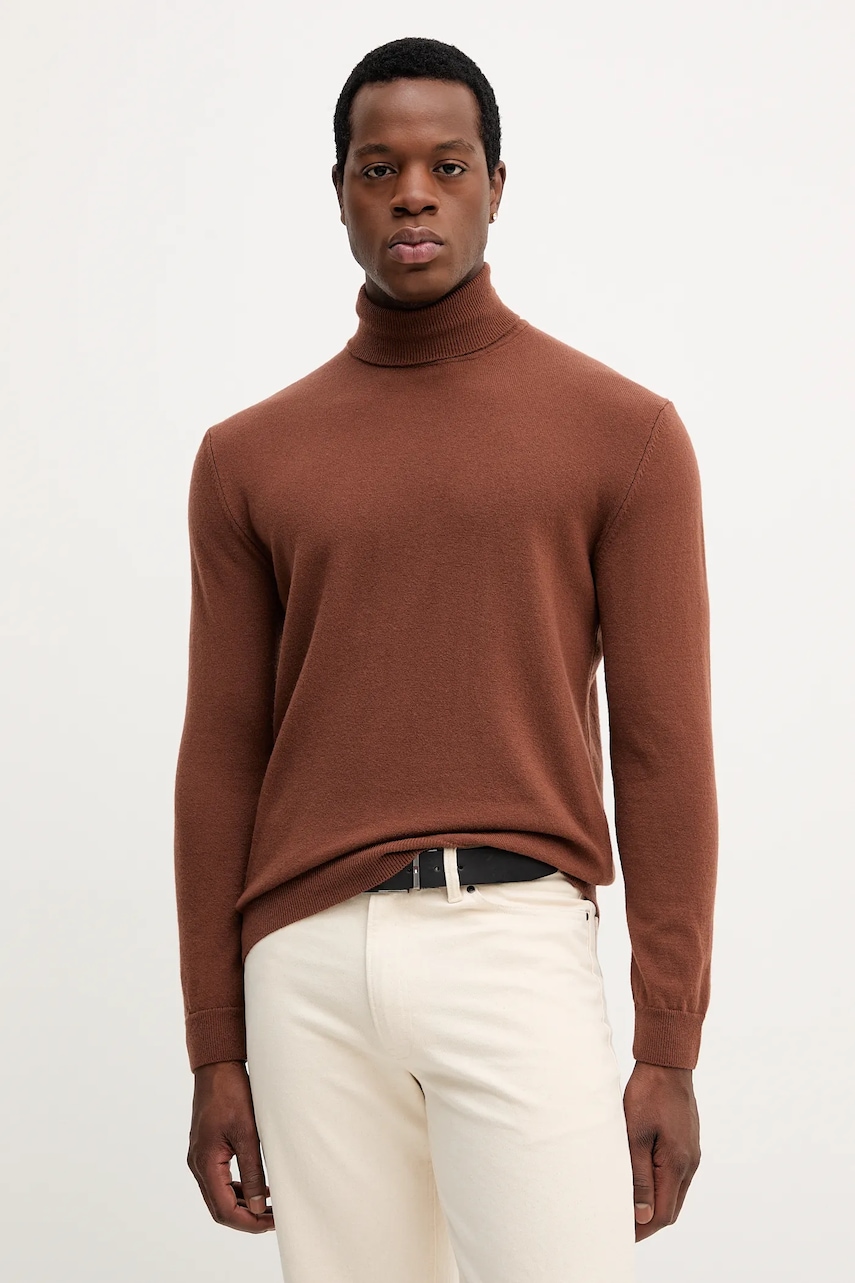 United Colors of Benetton pulover de lână culoarea maro, light, cu guler, 1002U2180