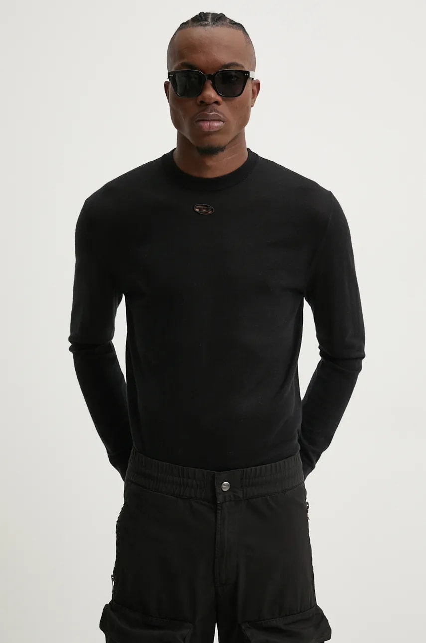 Diesel pulover de lana K-GARTH barbati, culoarea negru, light, A12444.0CHAU Diesel pulover de lana K-GARTH barbati, culoarea negru, light, A12444.0CHAU