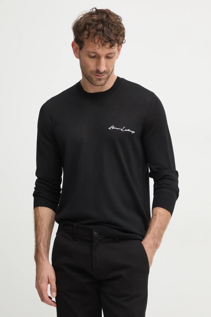 Armani Exchange pulover de lana barbati, culoarea negru, light, 8NZM5A ZM1YZ