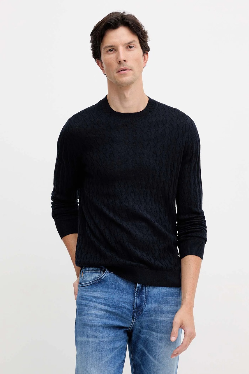 Levně Svetr s příměsí vlny Armani Exchange tmavomodrá barva, XM000878 AF11982