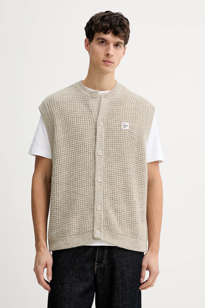 American Vintage vestă din amestec de lână culoarea bej, MCRA19B