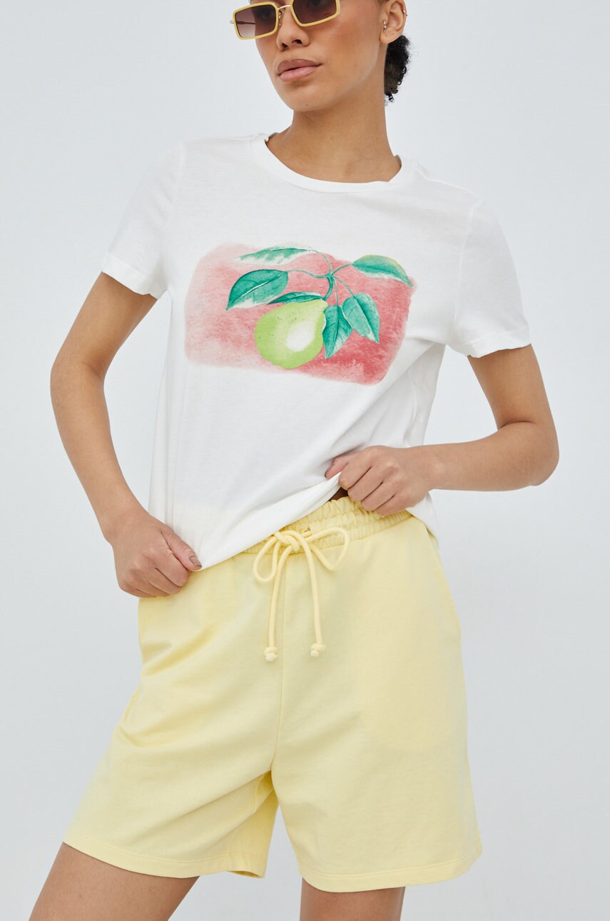 Vero moda pantaloni scurti femei, culoarea galben, neted, high waist