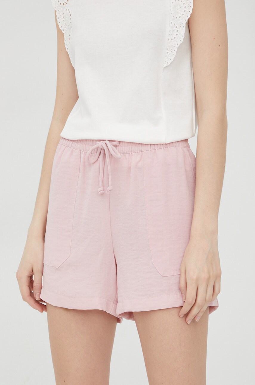 Jdy pantaloni scurti femei, culoarea roz, neted, high waist