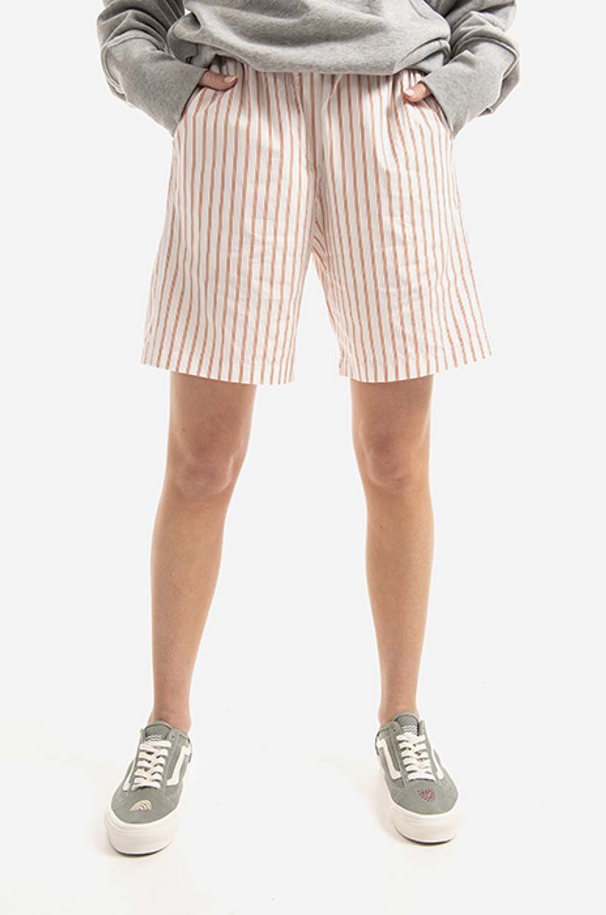 Wood Wood pantaloni scurți din bumbac Kamma culoarea alb, cu model, medium waist 12211800.1102-DUSTYOR