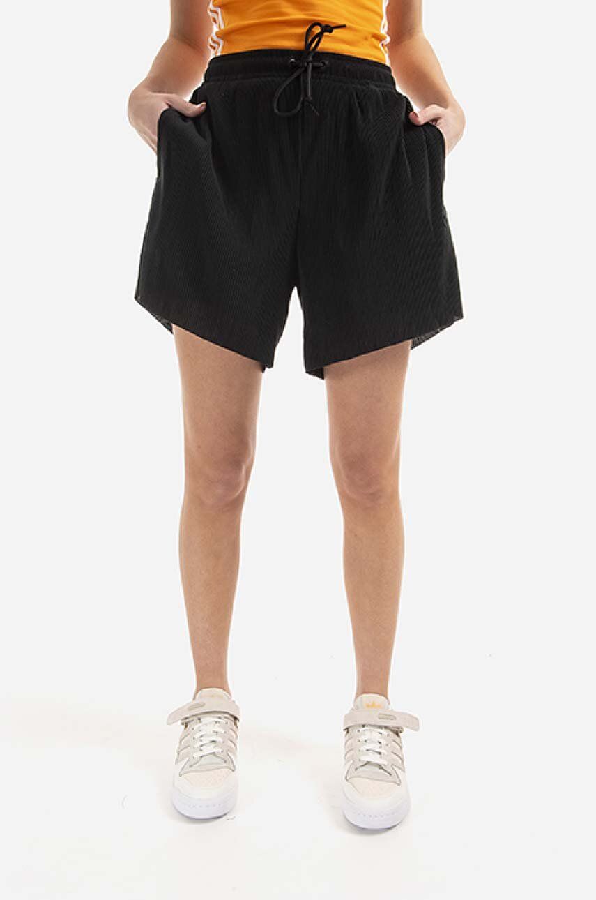 adidas Originals pantaloni scurți femei, culoarea negru, uni, high waist HF7543-black