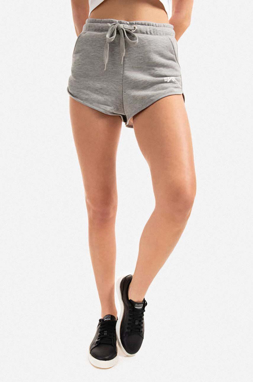 Alpha Industries pantaloni scurți femei, culoarea gri, melanj, high waist 116054.230-grey