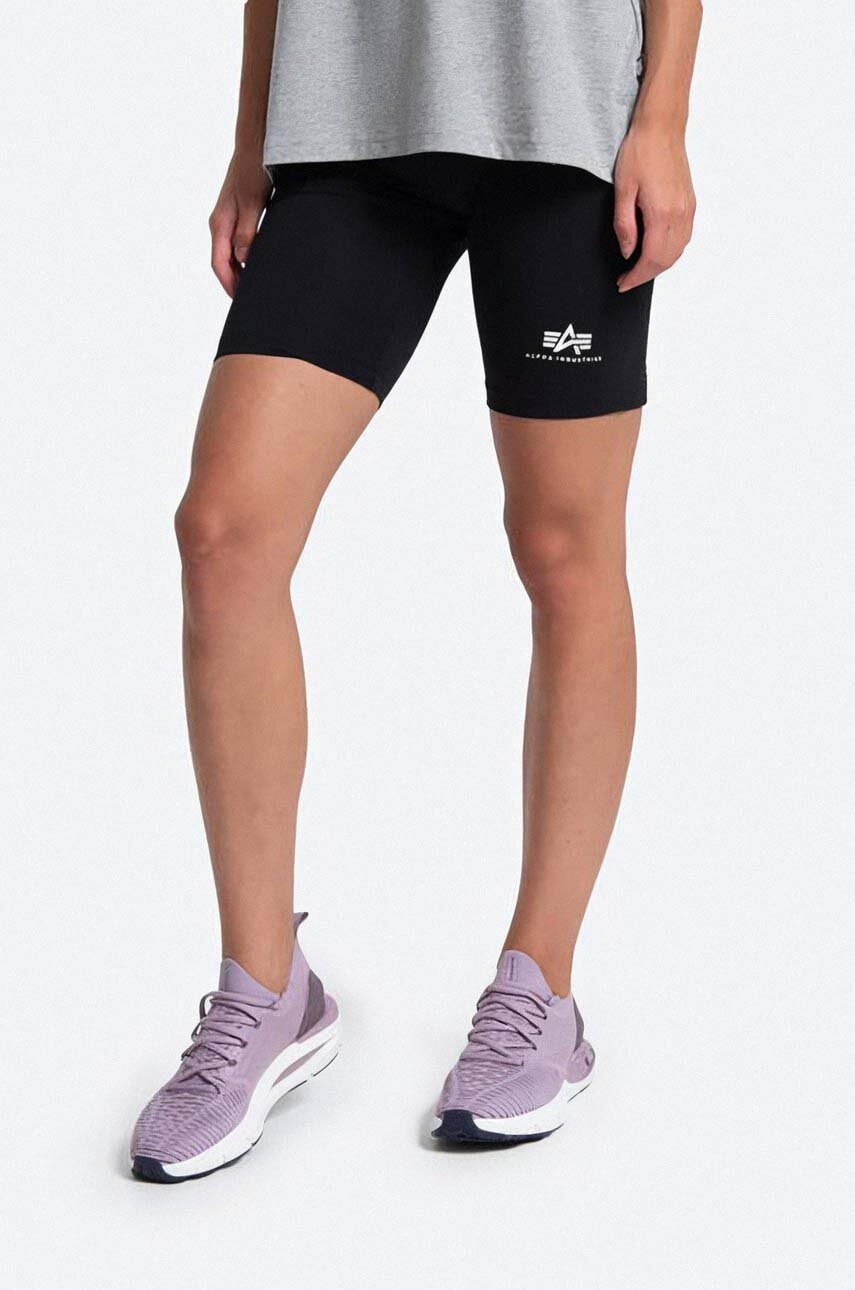 Kraťasy Alpha Industries dámské, černá barva, hladké, high waist, 116052.03-black - černá -  95