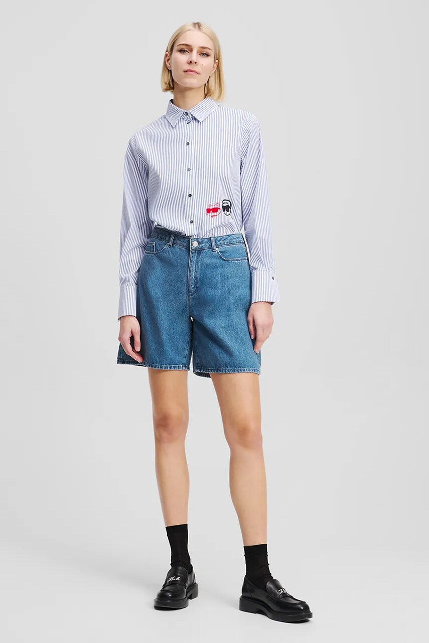 Karl Lagerfeld pantaloni scurți din bumbac femei, cu imprimeu, high waist, A2W10151