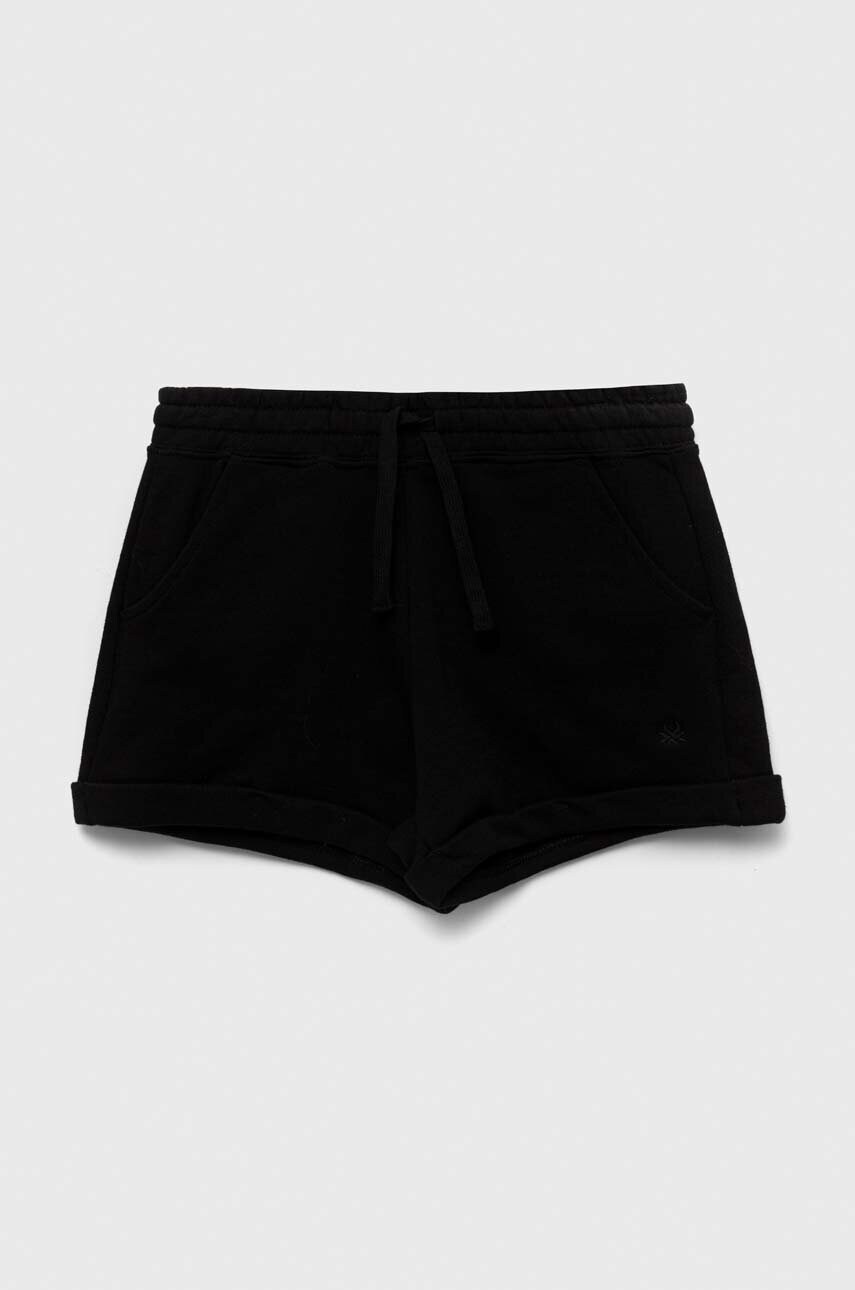 United Colors of Benetton pantaloni scurți din bumbac pentru copii culoarea negru, neted, talie reglabila United Colors of Benetton pantaloni scurți din bumbac pentru copii culoarea negru, neted, talie reglabila