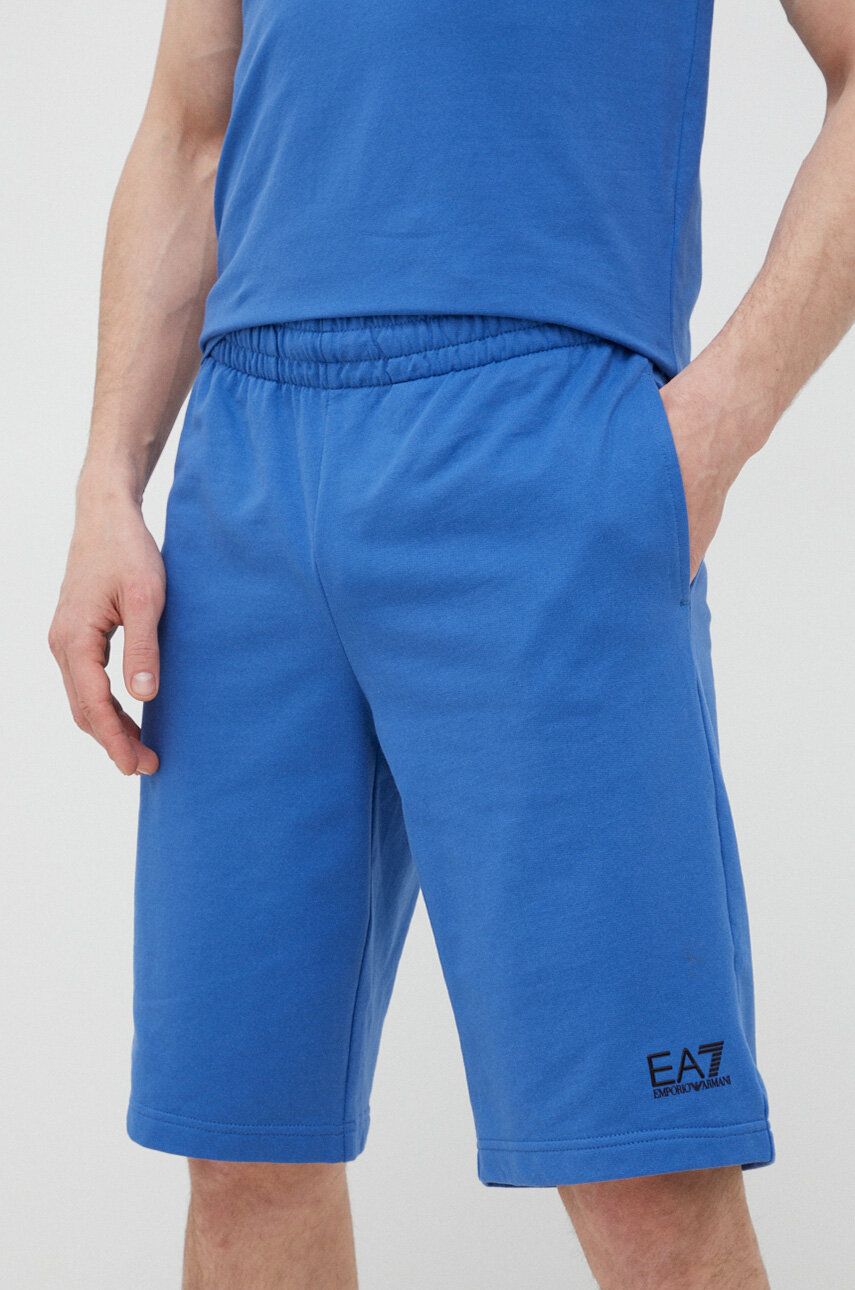 Bavlněné šortky EA7 Emporio Armani - modrá