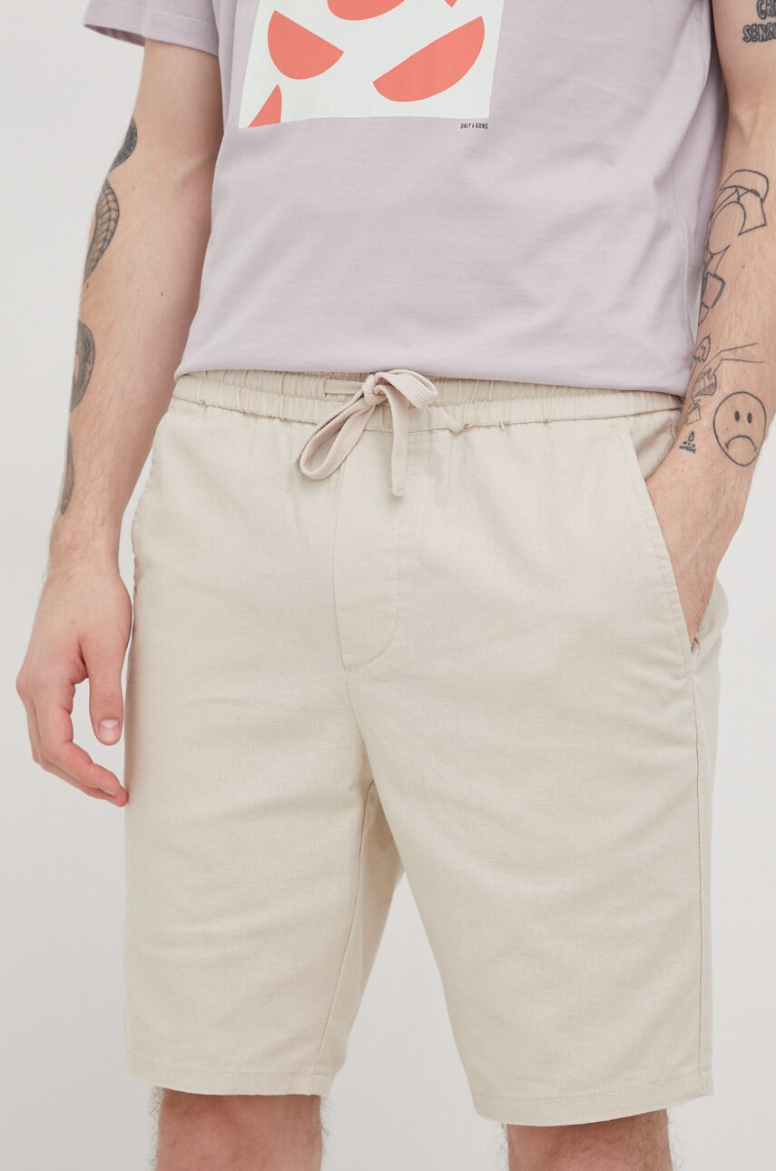 Only & sons pantaloni scurți din amestec de in barbati, culoarea bej