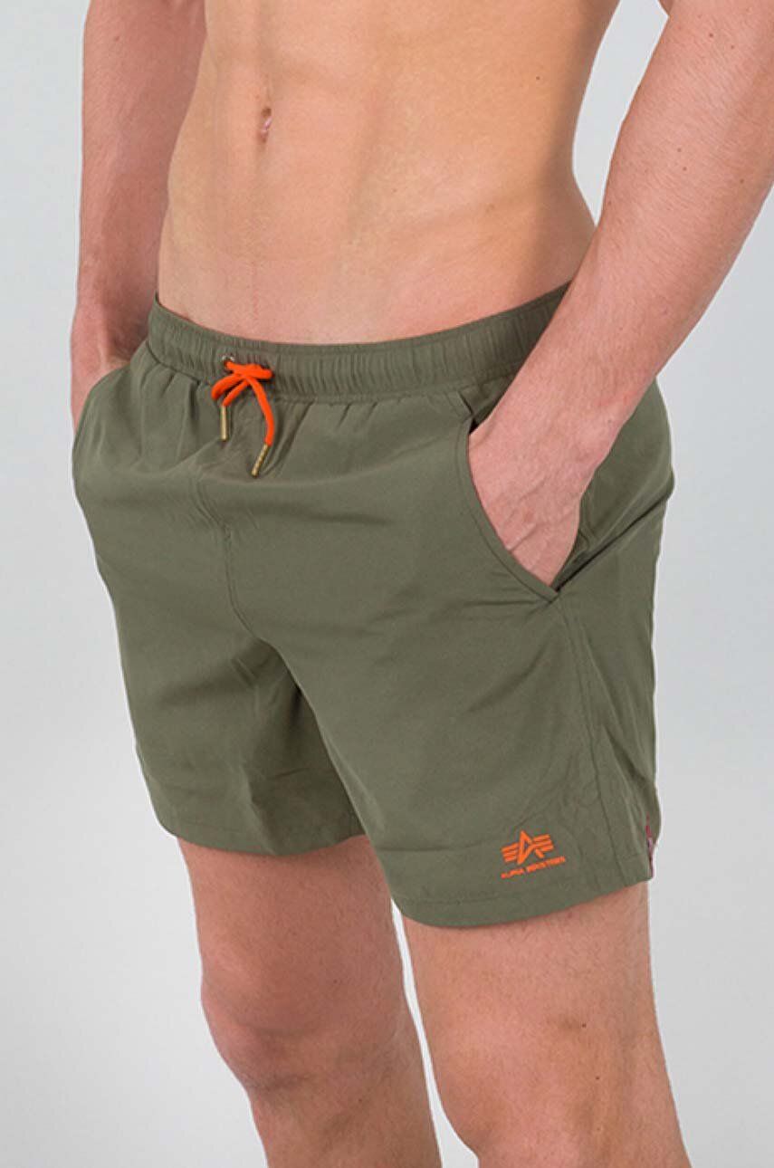 Alpha Industries pantaloni scurți de baie barbati, culoarea verde, neted 196930.142-green