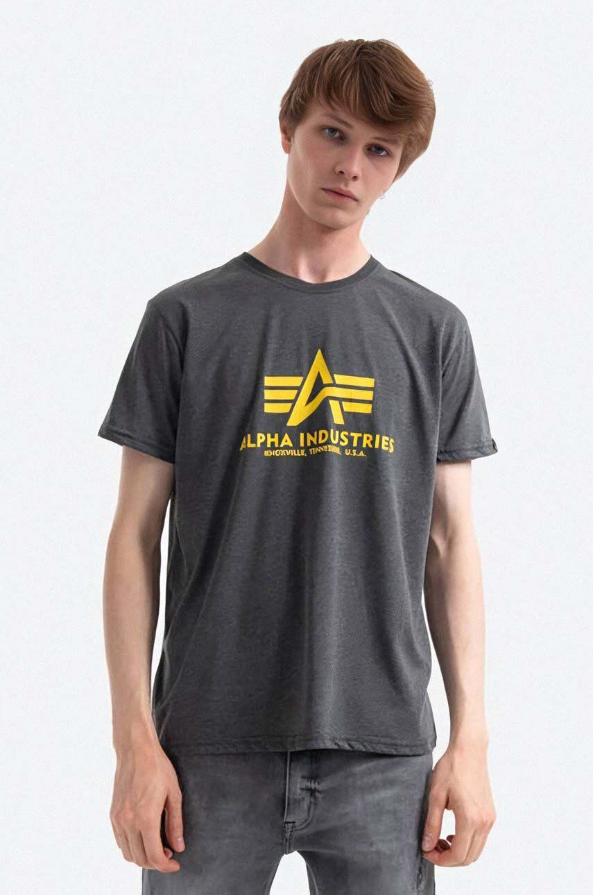 Alpha Industries tricou din bumbac culoarea gri, cu model 100501.315-grey