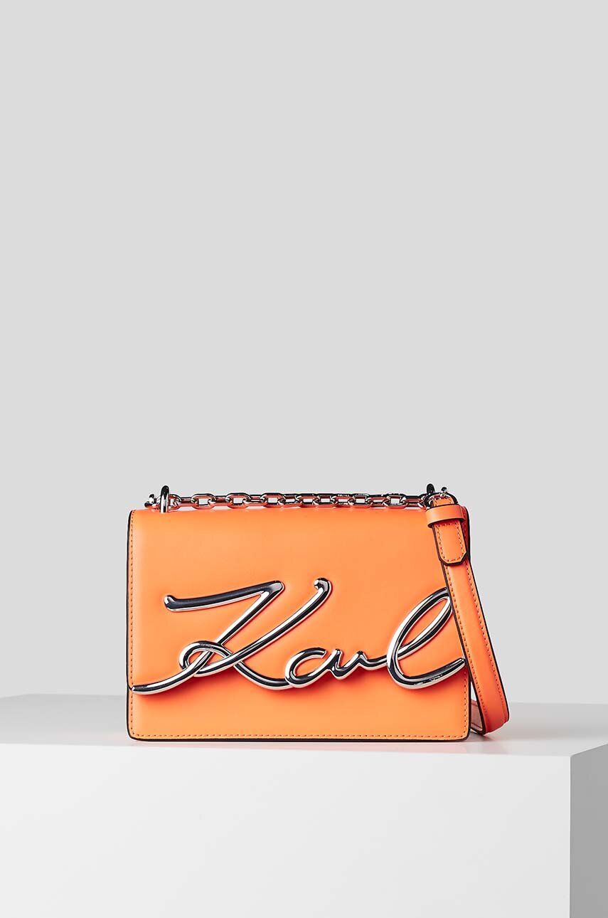 Karl Lagerfeld poseta de piele culoarea portocaliu Pret Mic accesorii imagine noua gjx.ro