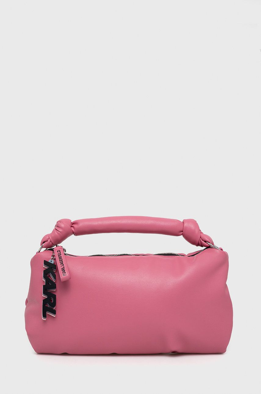 Kožená kabelka Karl Lagerfeld růžová barva - růžová -  65% Recyklovaná kůže